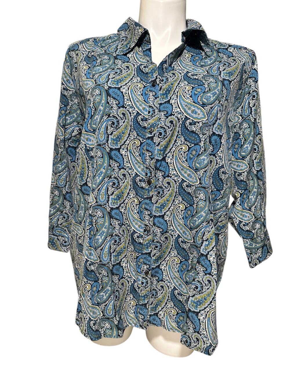 Valerie Stevens Paisley Cotton Button Front Top 3X